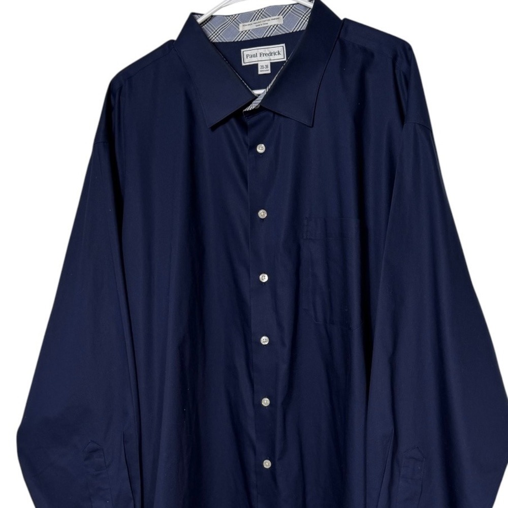 Paul Fredrick Mens 20-36 Navy Blue Non-Iron Cotton Pinpoint Dress Shirt